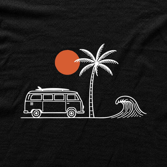 Surf Van And Wave T-shirt - Black - hero