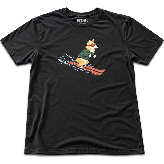 Skiing Corgi T-shirt - Black