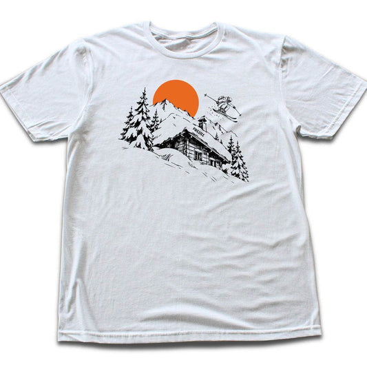 Hand Drawn Ski Cabin T-shirt - White flat lay