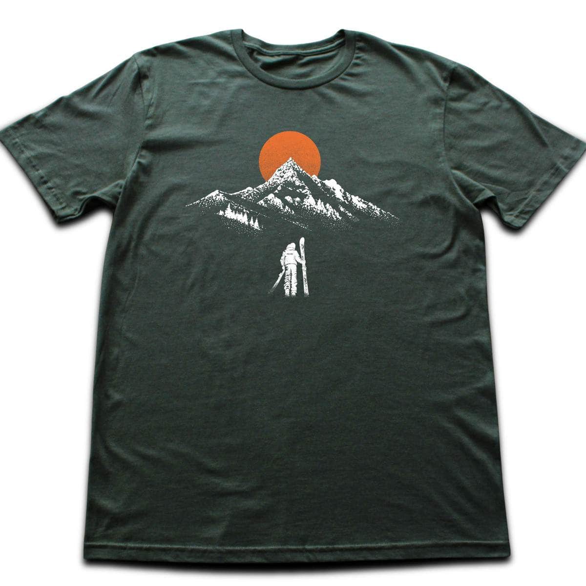 Walking Skier Mountain T-shirt - Military Green