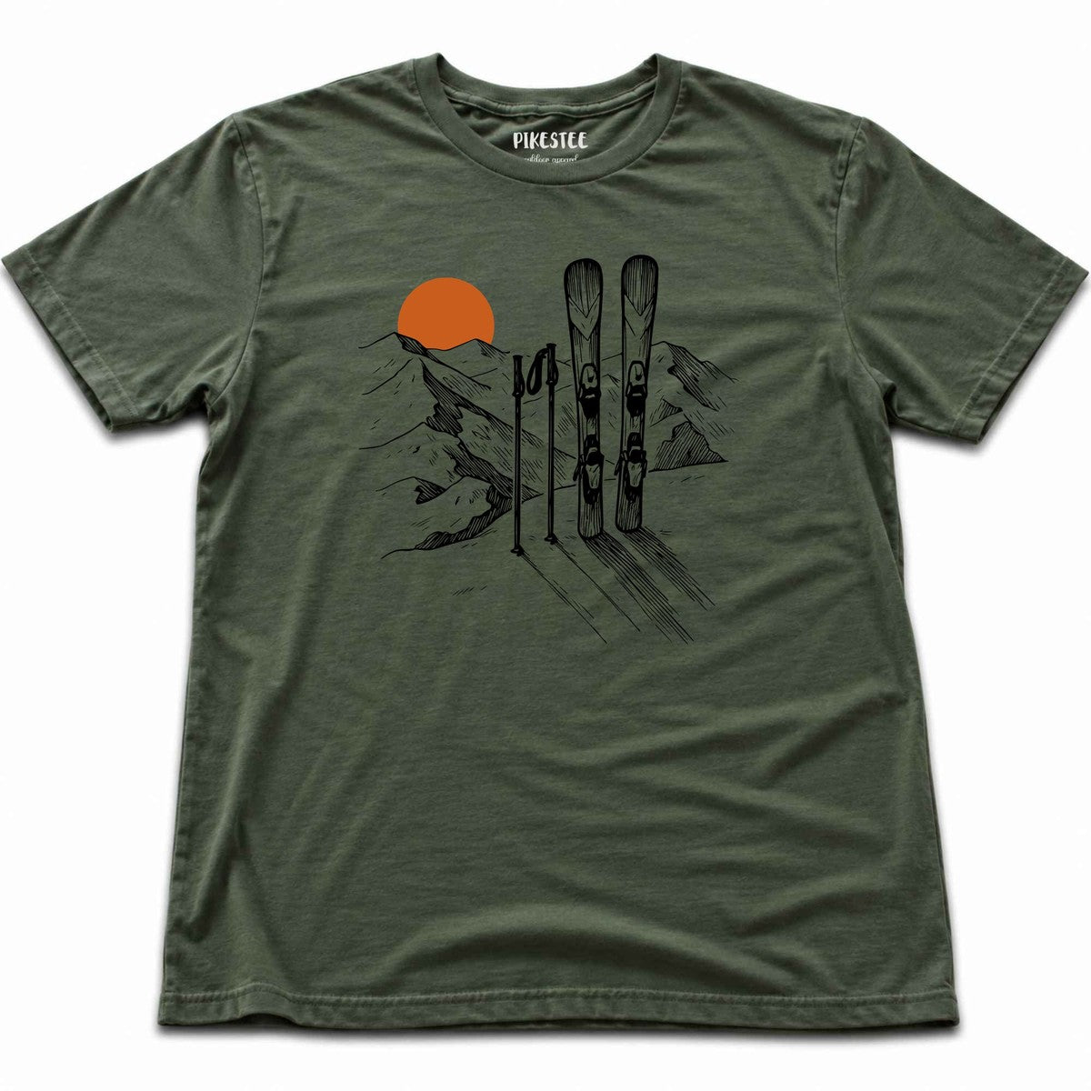 HandDrawn Ski Landscape T-shirt - Military Green