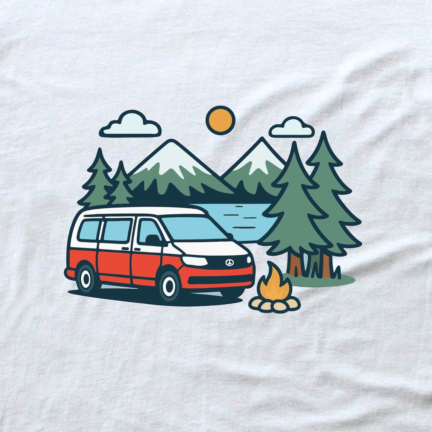 Cartoon Van Lake Mountain T-shirt