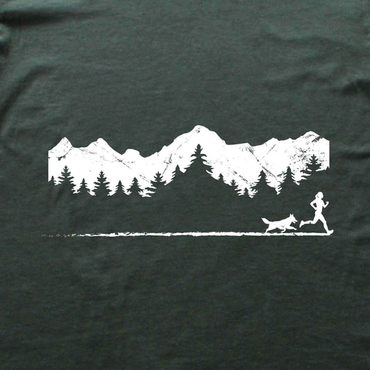 Running Girl and Dog Panorama T-shirt