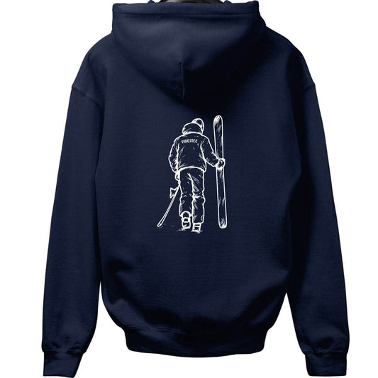 Hand Drawn Walking Skier Back-Print Hoodie - Navy