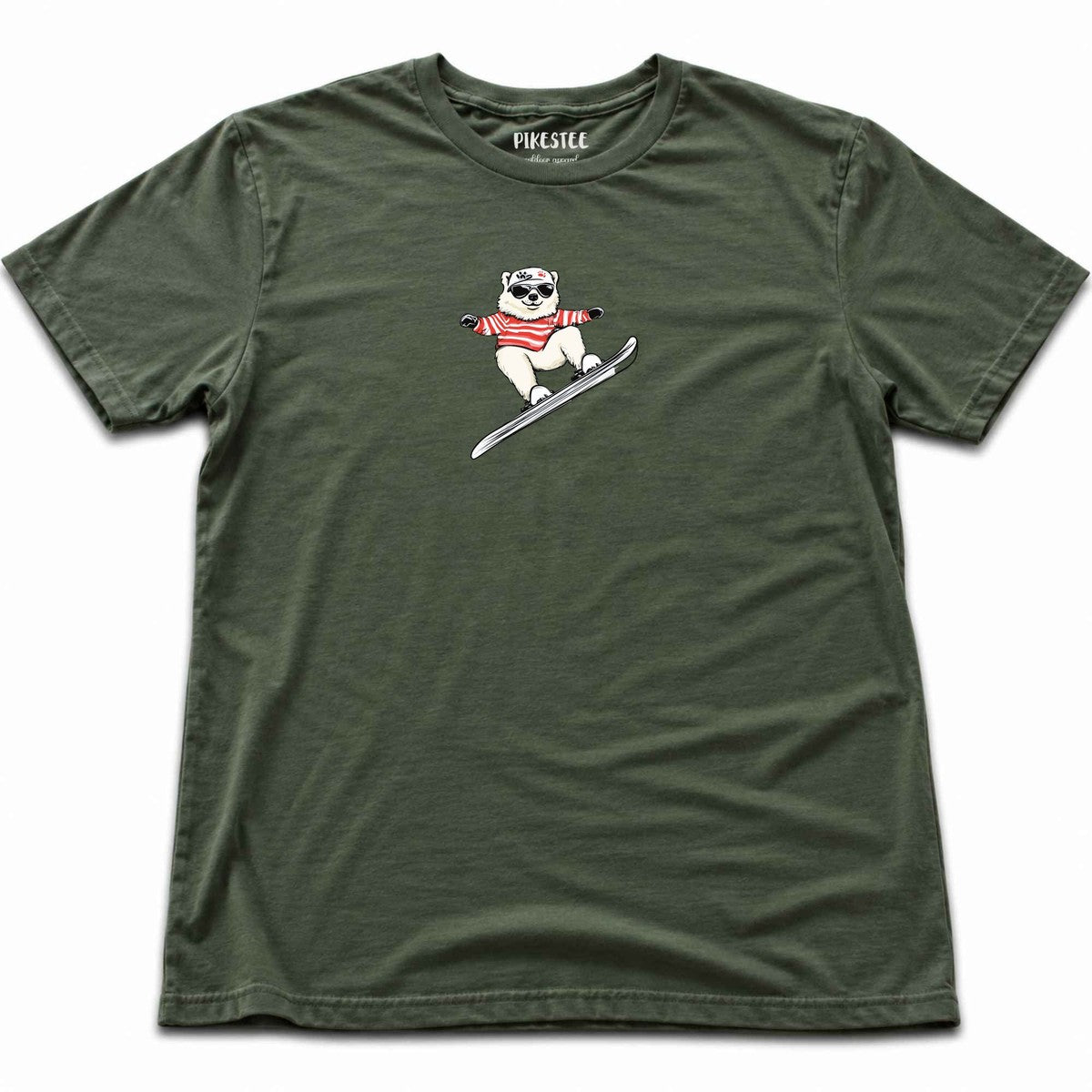 Skiing Dog T-shirt - Military Green