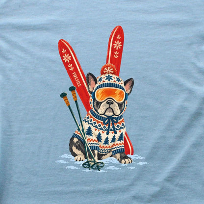 Skiing French Buldog T-shirt - Light Blue - hero