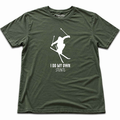 I Do My Own Stunts Ski T-shirt - Military Green