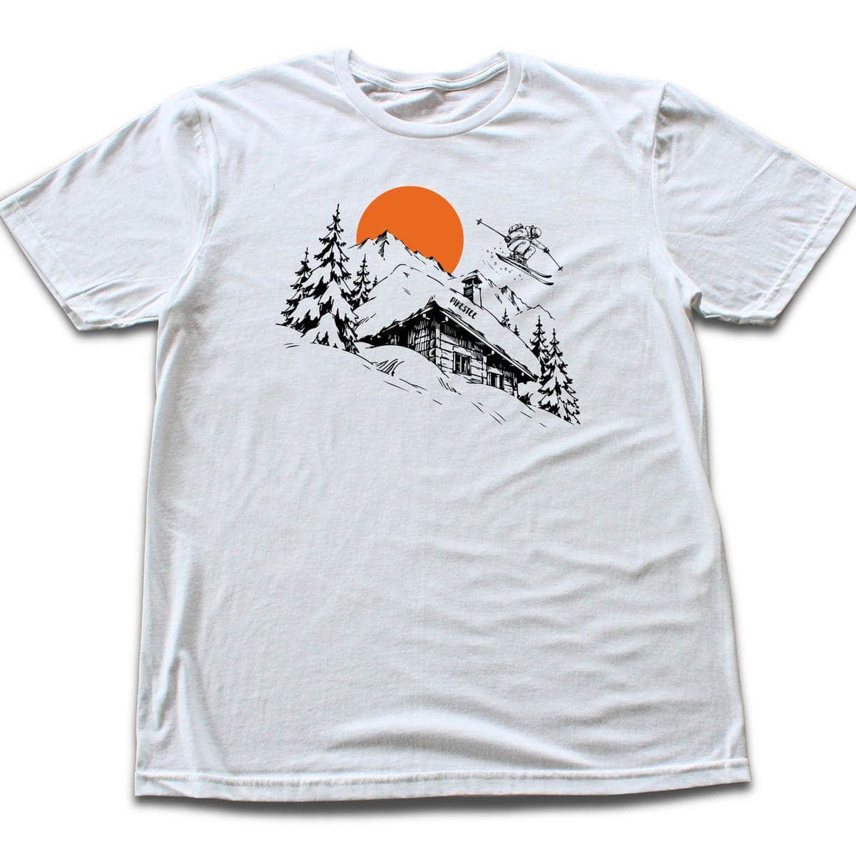 Hand Drawn Ski Cabin T-shirt - White flat lay