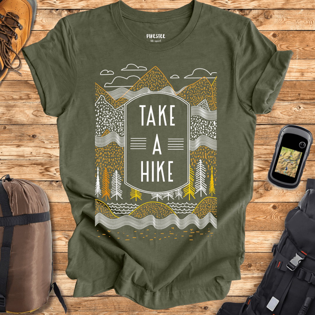 "Take A Hike Drawn" graphic T-shirt