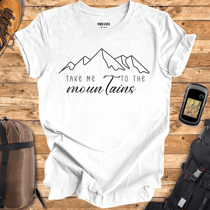 "Take me to the Mountains" White Design Graphic T-shirt