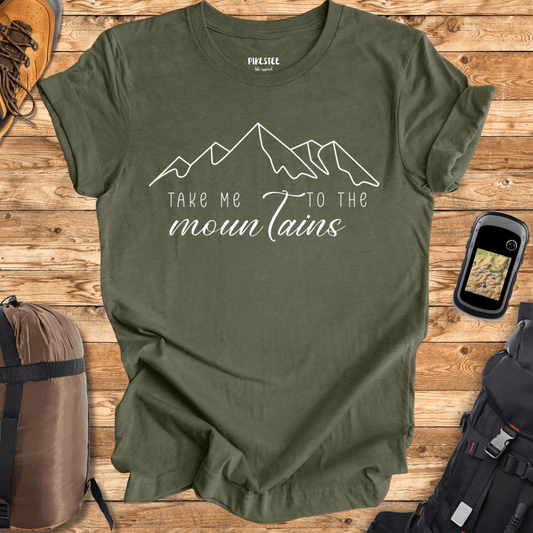 "Take me to the Mountains" White Design Graphic T-shirt