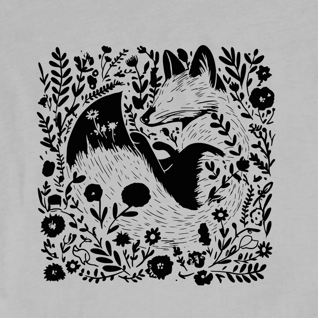 Fox Floral Patern Graphic T-shirt