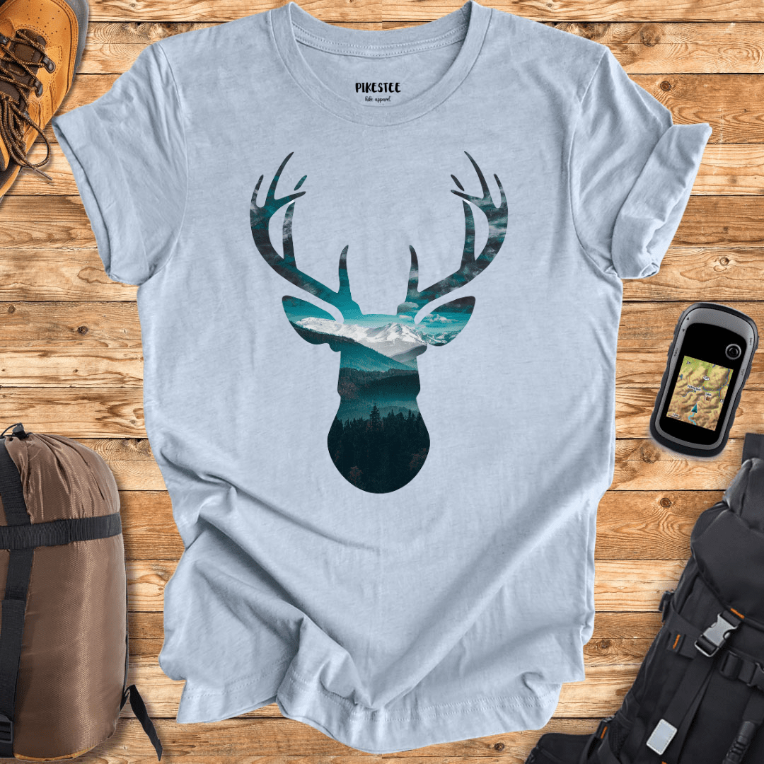 "Deer's Landscape" Blue graphic T-shirt