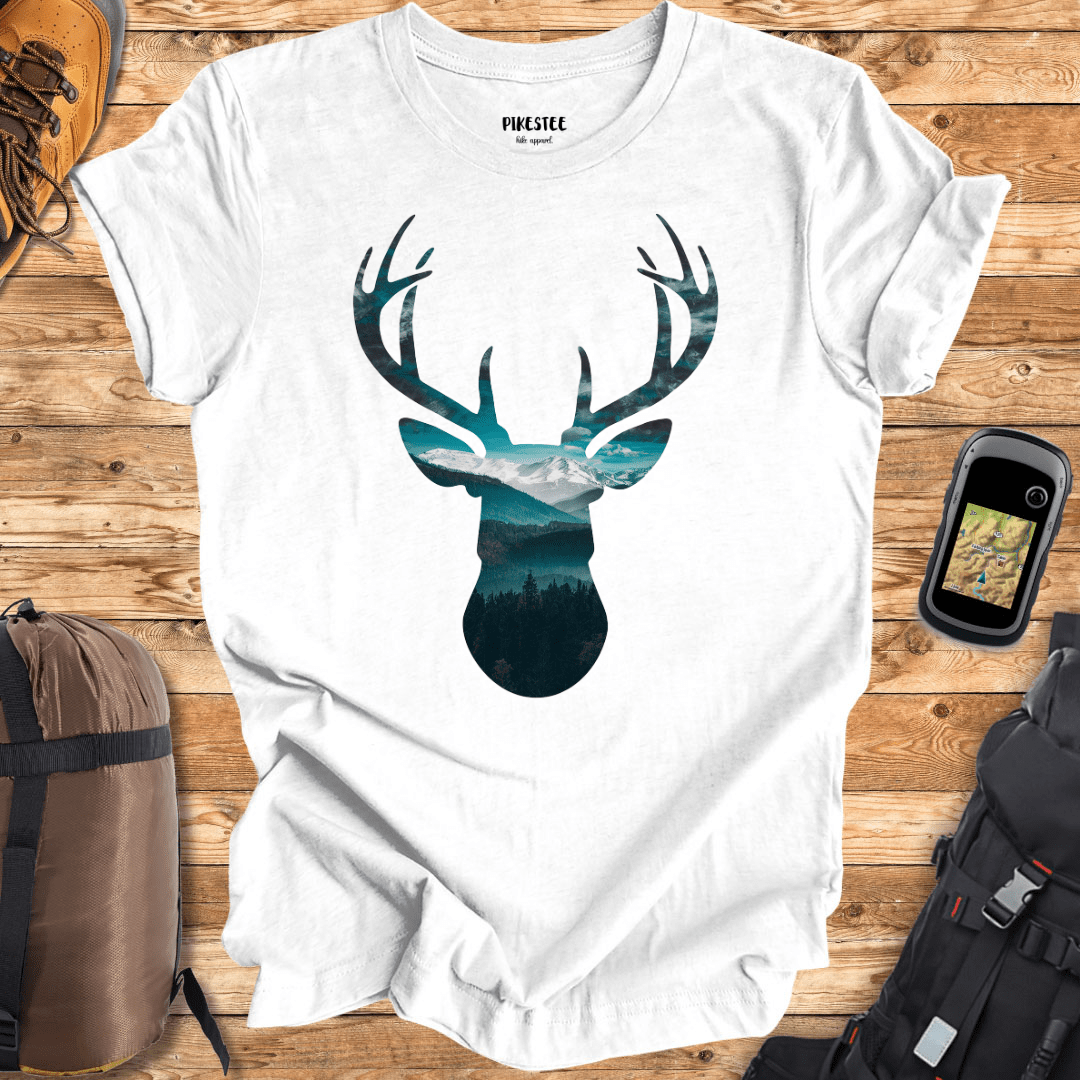 "Deer's Landscape" Blue graphic T-shirt