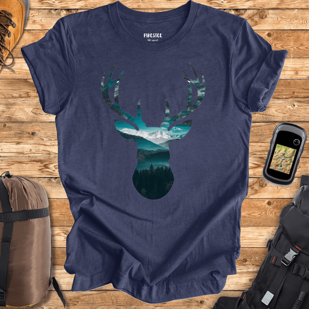 "Deer's Landscape" Blue graphic T-shirt