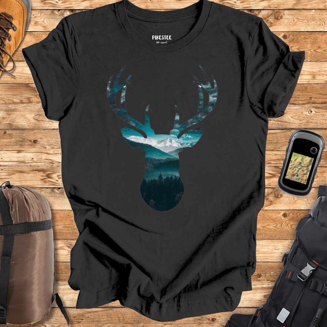 "Deer's Landscape" Blue graphic T-shirt