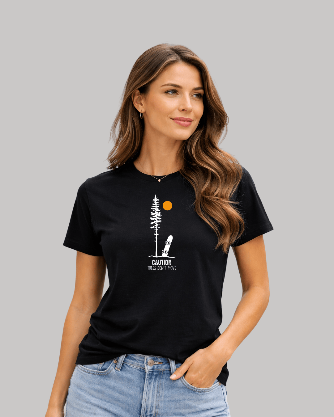 Caution Trees Don't Move Snowboard T-shirt