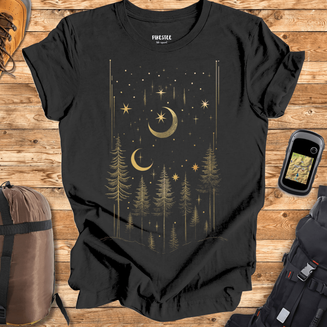 " Forest and night sky black and gold " graphic T-shirt