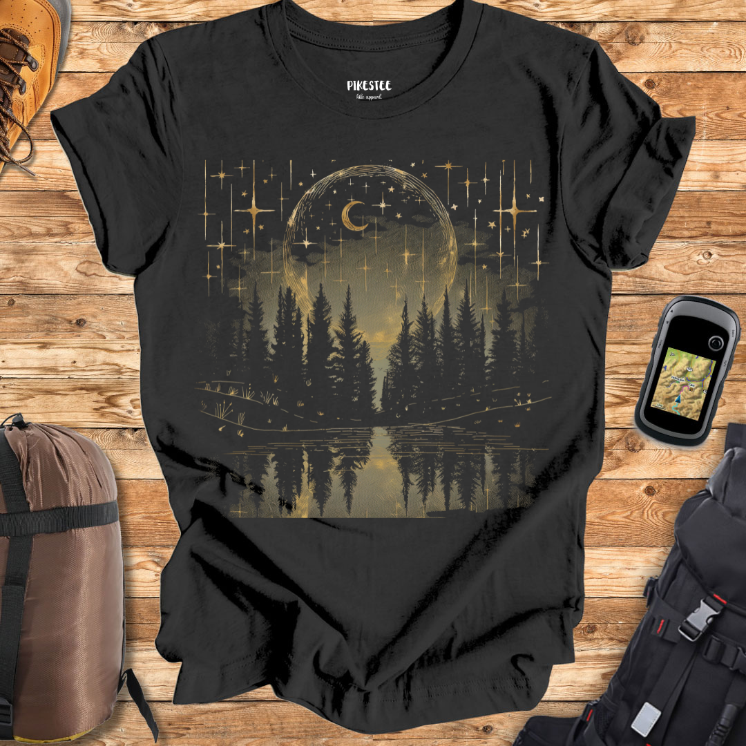 " Forest and lake Black and gold" graphic T-shirt