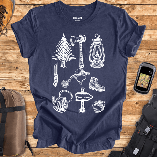 "Hiking Equipment, Survival Mod" graphic T-shirt