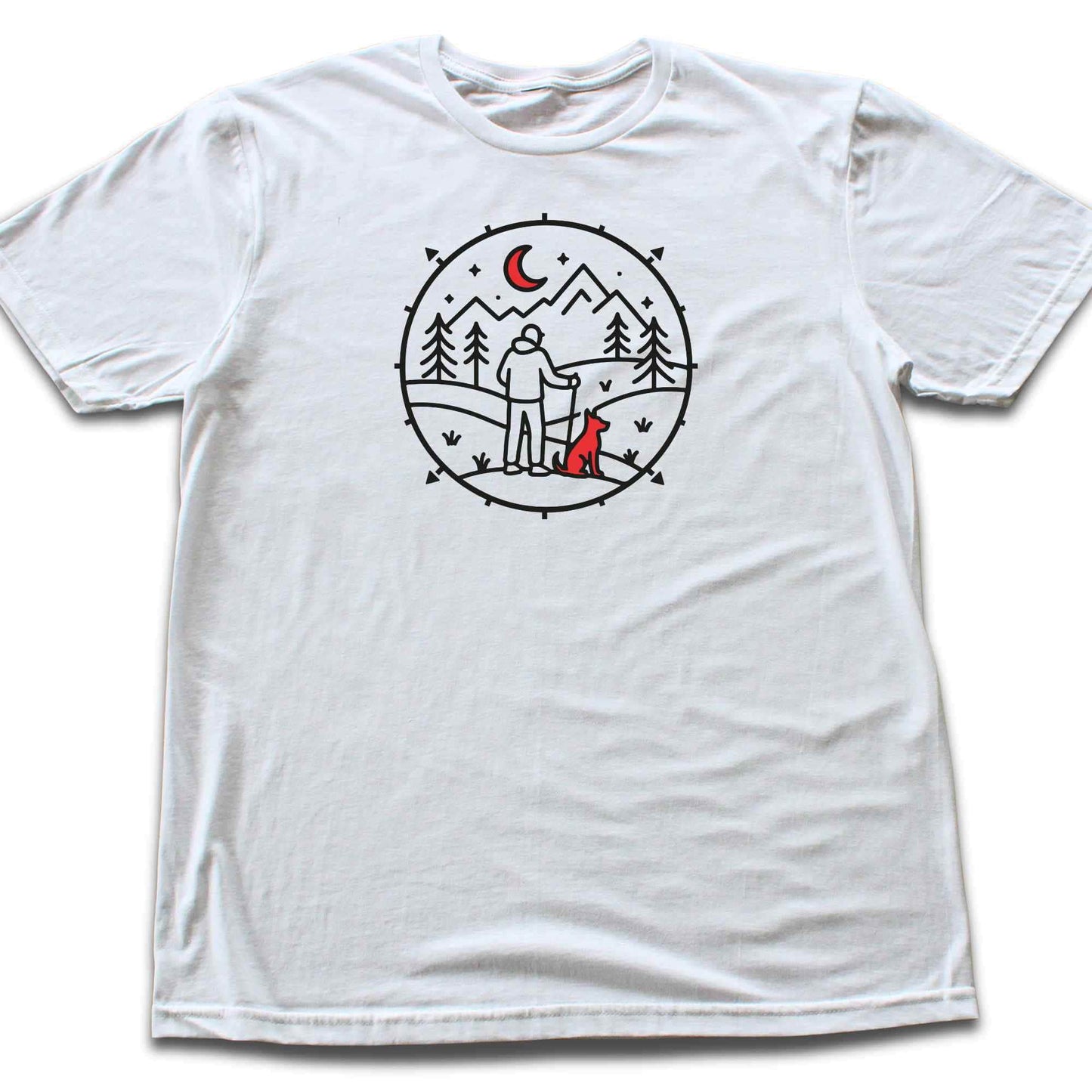 Rounded Hiker and dog Landscape T-shirt