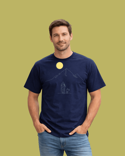 Line Art Hiker And Dog  T-shirt