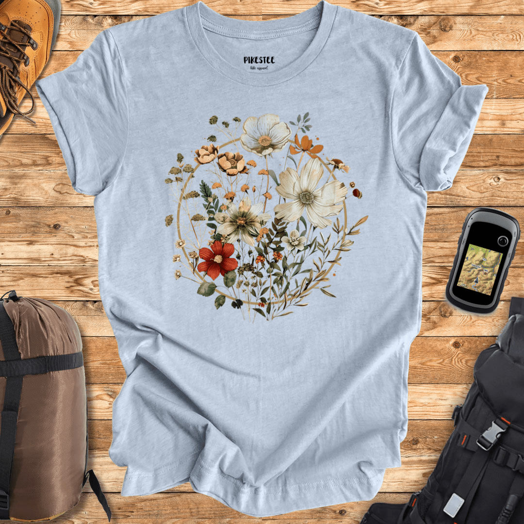 "Flowers gold circle" graphic T-shirt