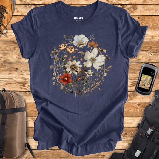 "Flowers gold circle" graphic T-shirt