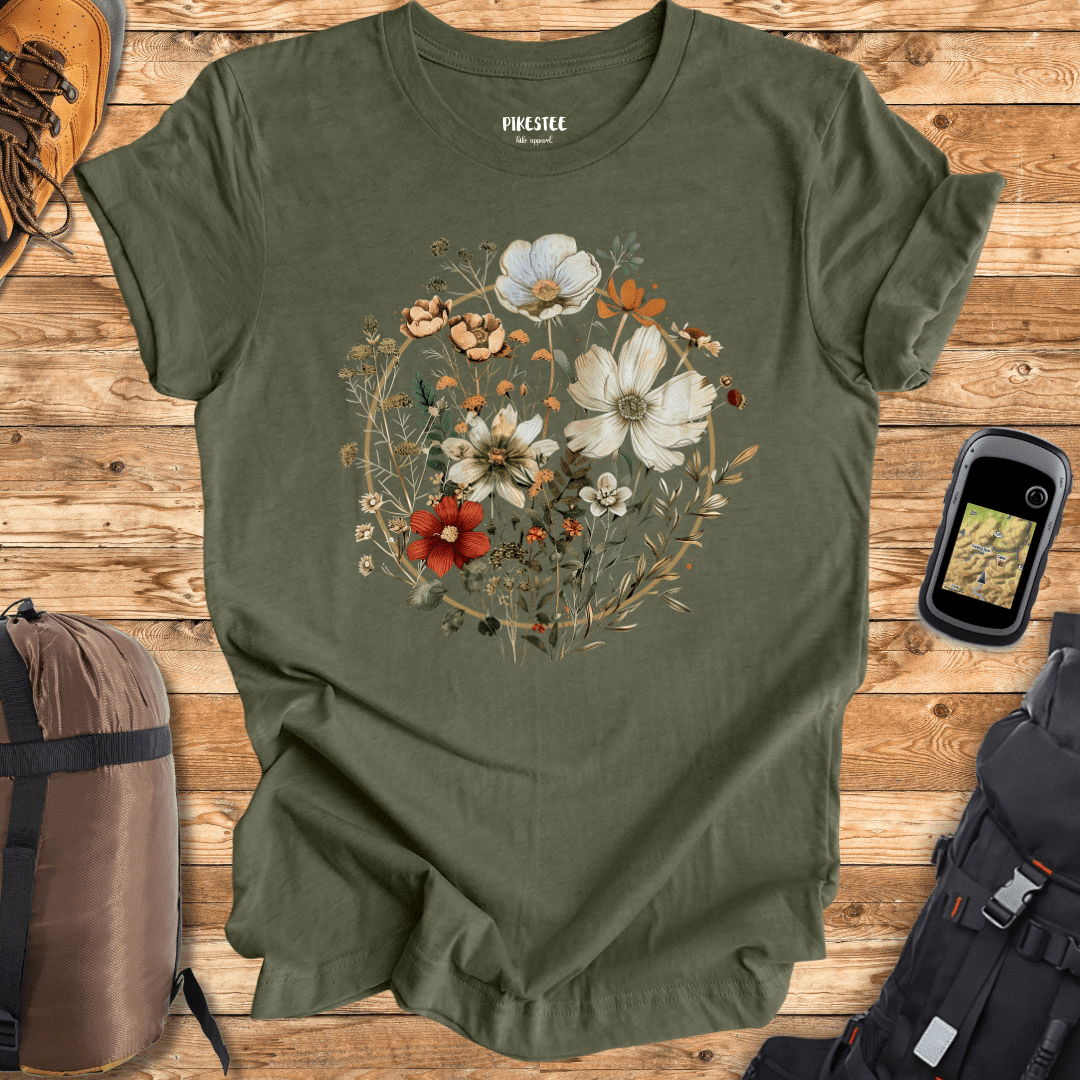 "Flowers gold circle" graphic T-shirt