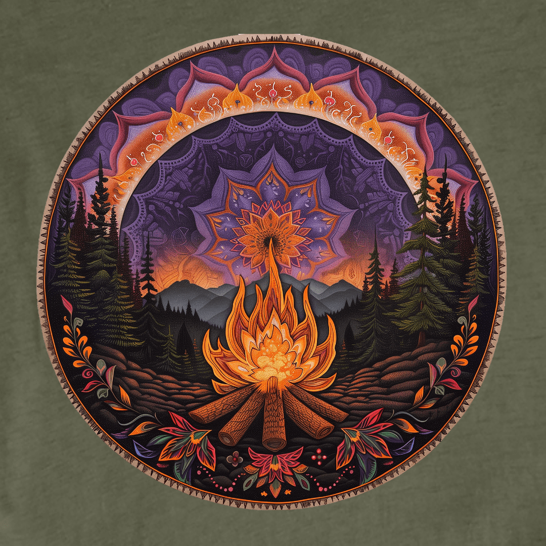 "Mandala Campfire Landscape" White graphic T-shirt