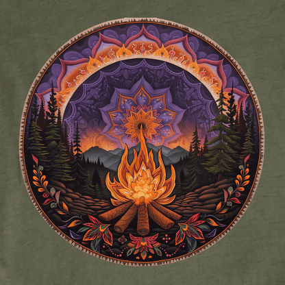 "Mandala Campfire Landscape" White graphic T-shirt