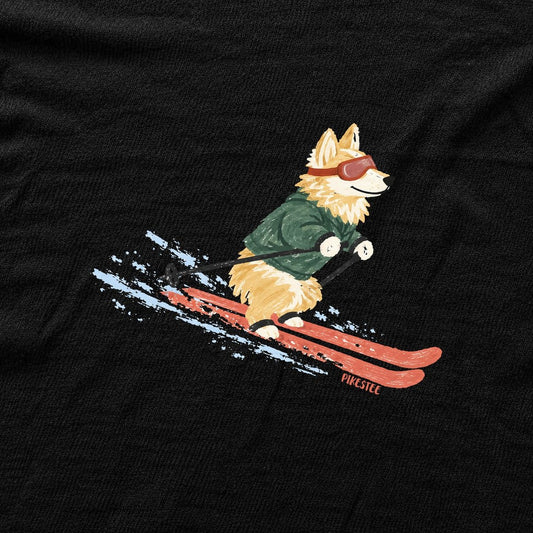 Skiing Corgi T-shirt - Black - hero
