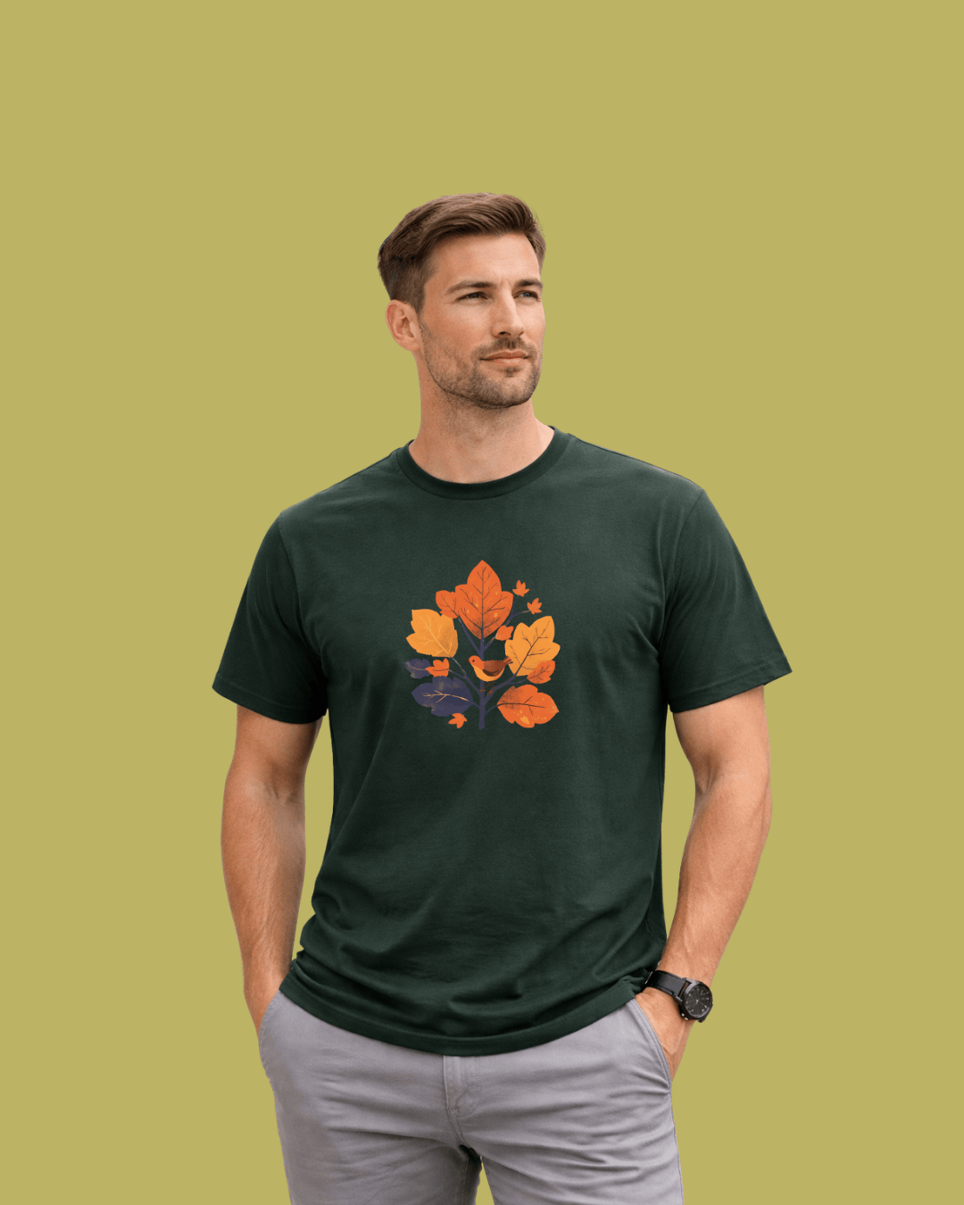Bird and Leaves Graphic T-shirt