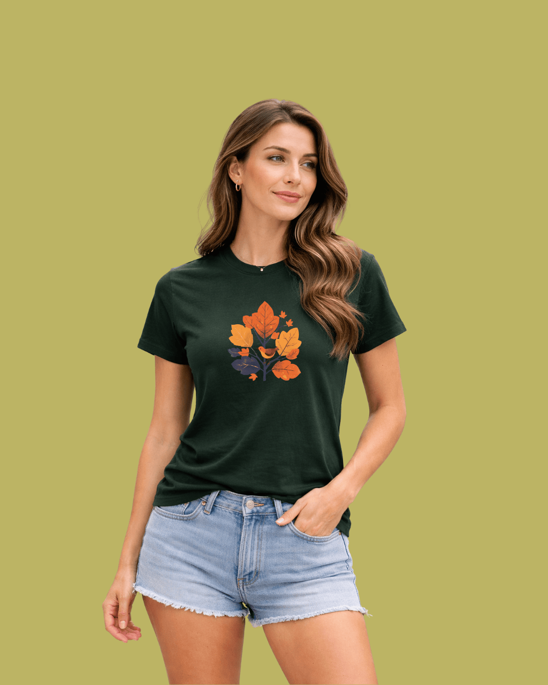 Bird and Leaves Graphic T-shirt