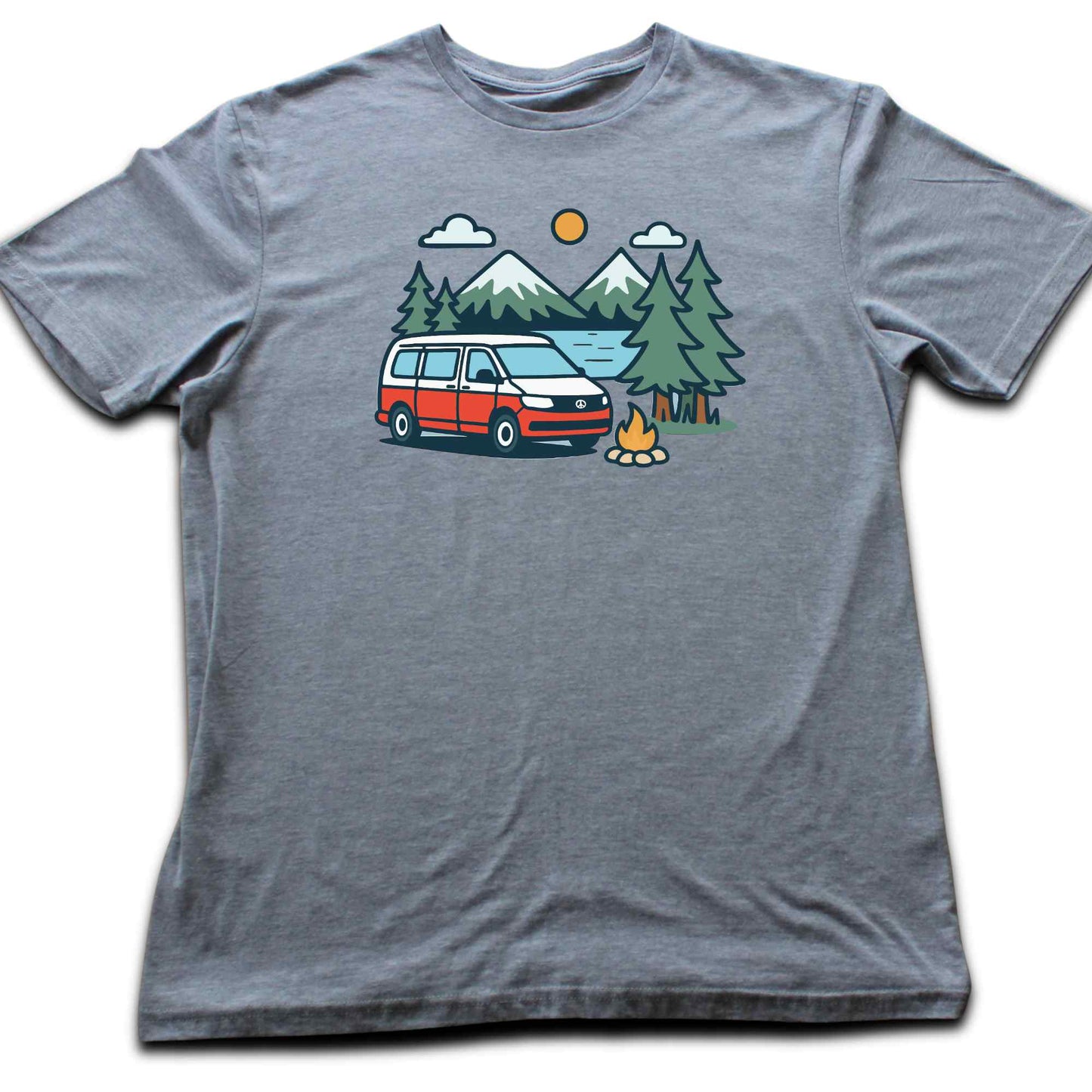 Cartoon Van Lake Mountain T-shirt