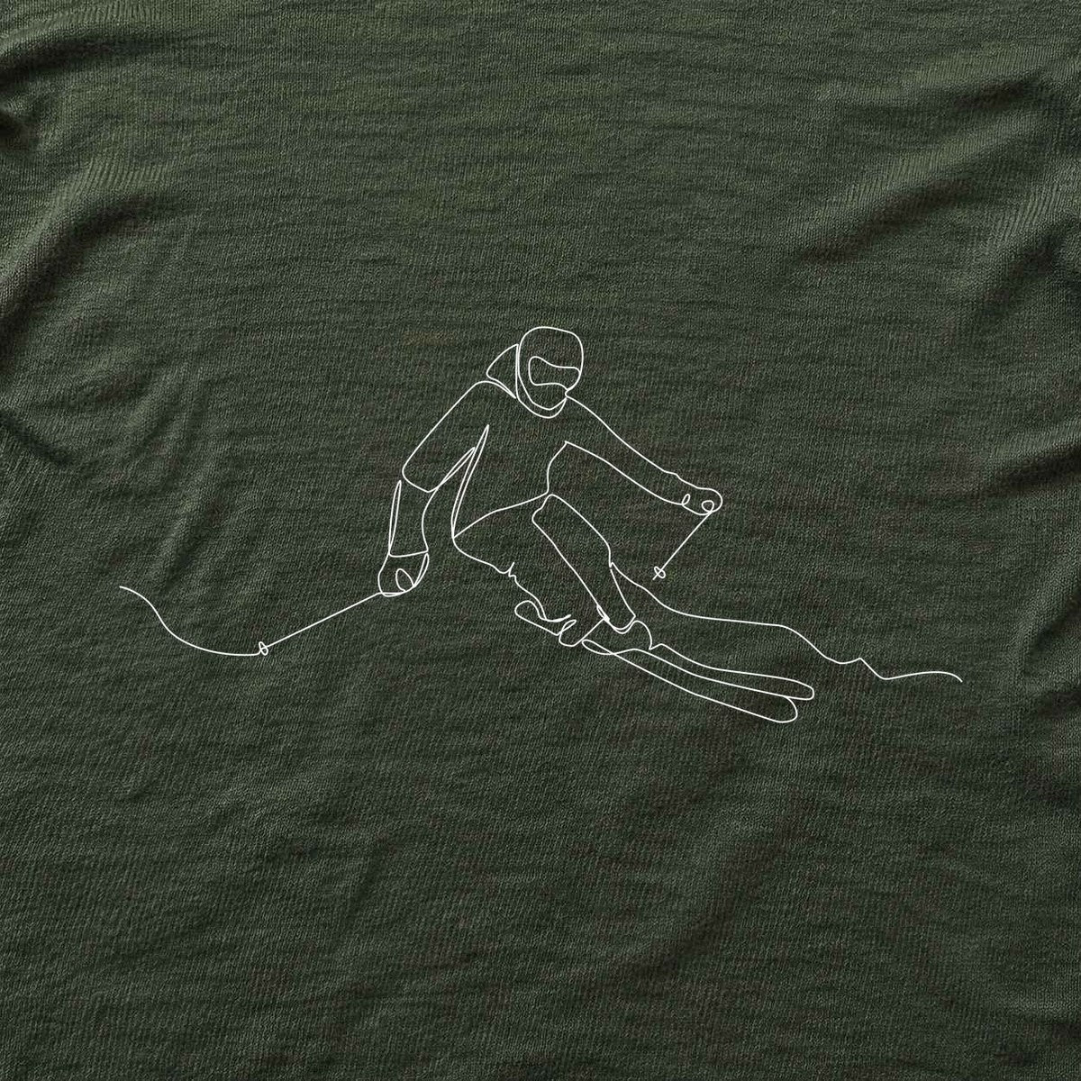 Skier Line Art T-shirt - Military Green - hero