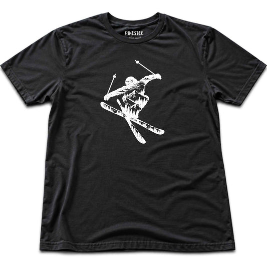 Mountain Landscape Ski Jump T-shirt - Black