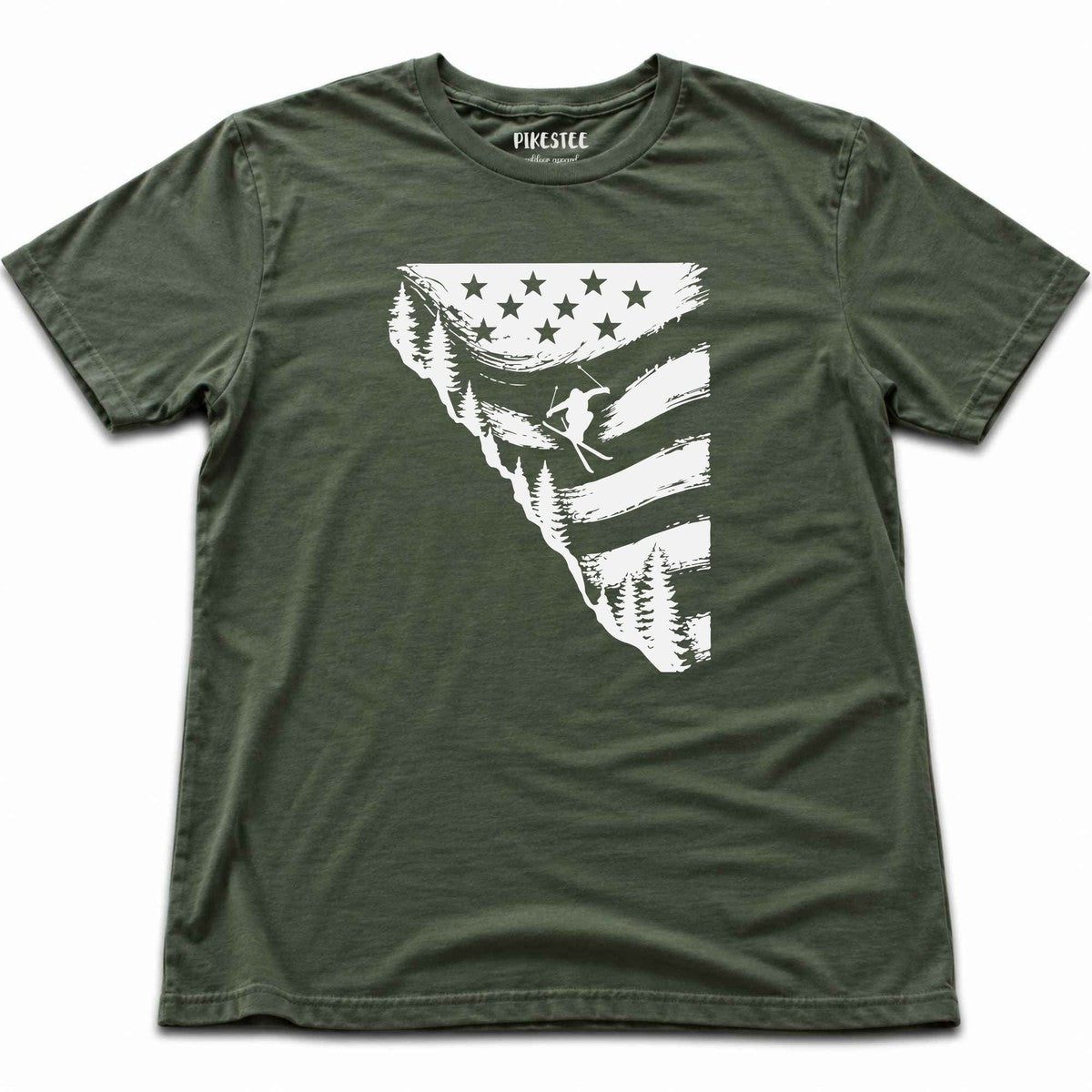 Flag Ski Jump U S A T-shirt - Military Green