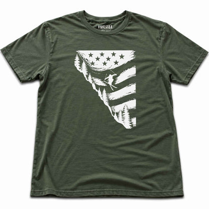 Flag Ski Jump U S A T-shirt - Military Green