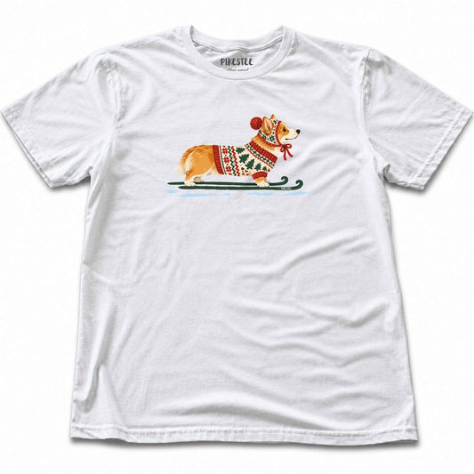 Skiing Corgi Vintage T-shirt - White