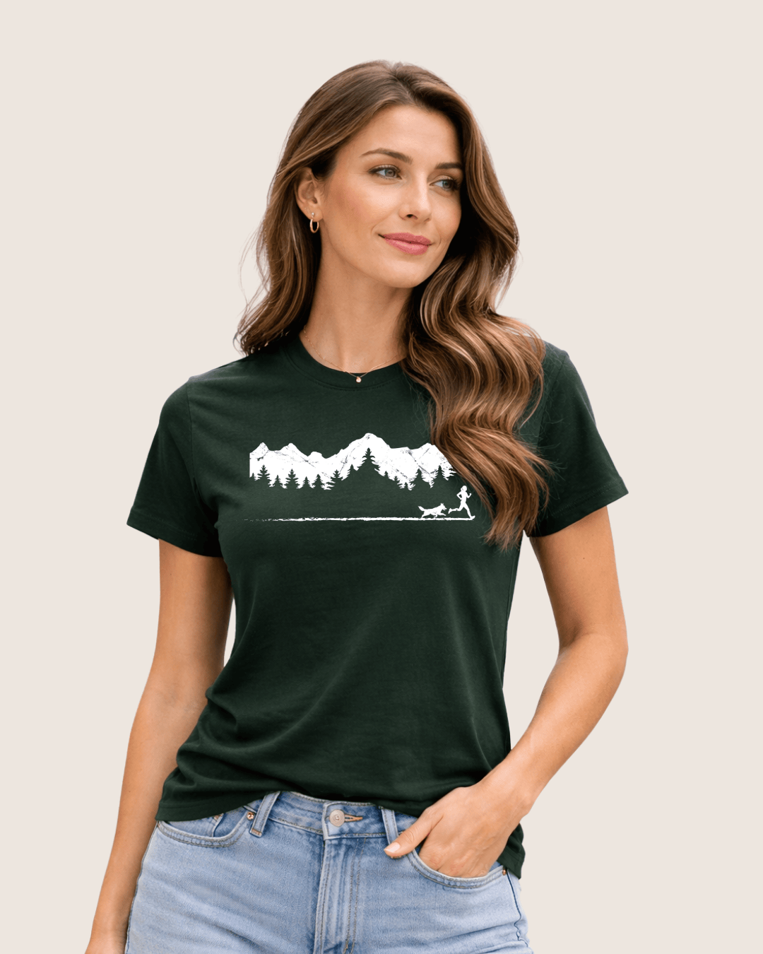 Running Girl and Dog Panorama T-shirt