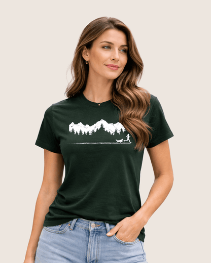 Running Girl and Dog Panorama T-shirt