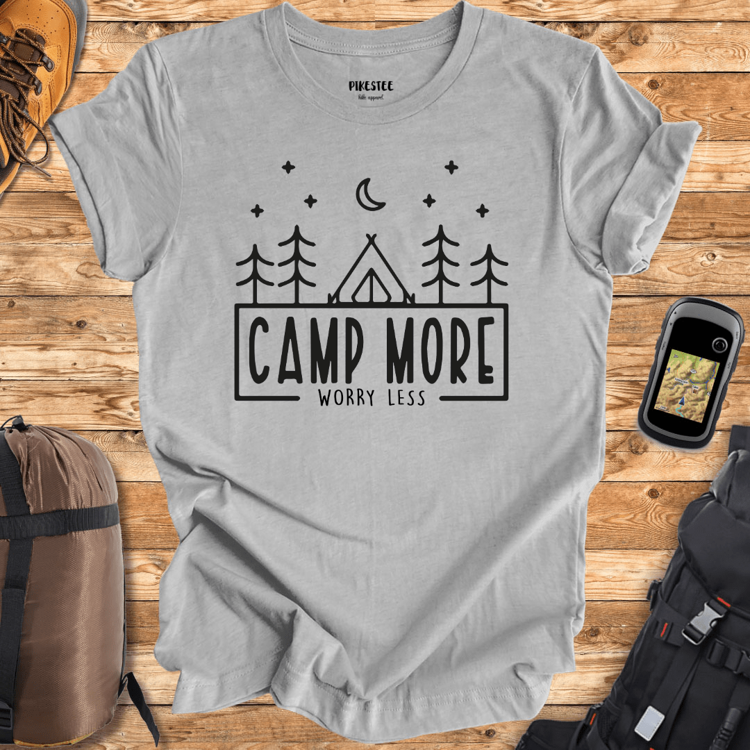 "Camp More, Worry Less" graphic T-shirt