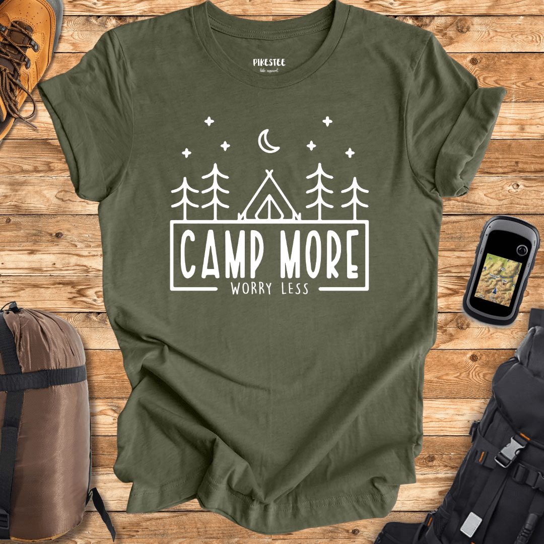 "Camp More, Worry Less" graphic T-shirt