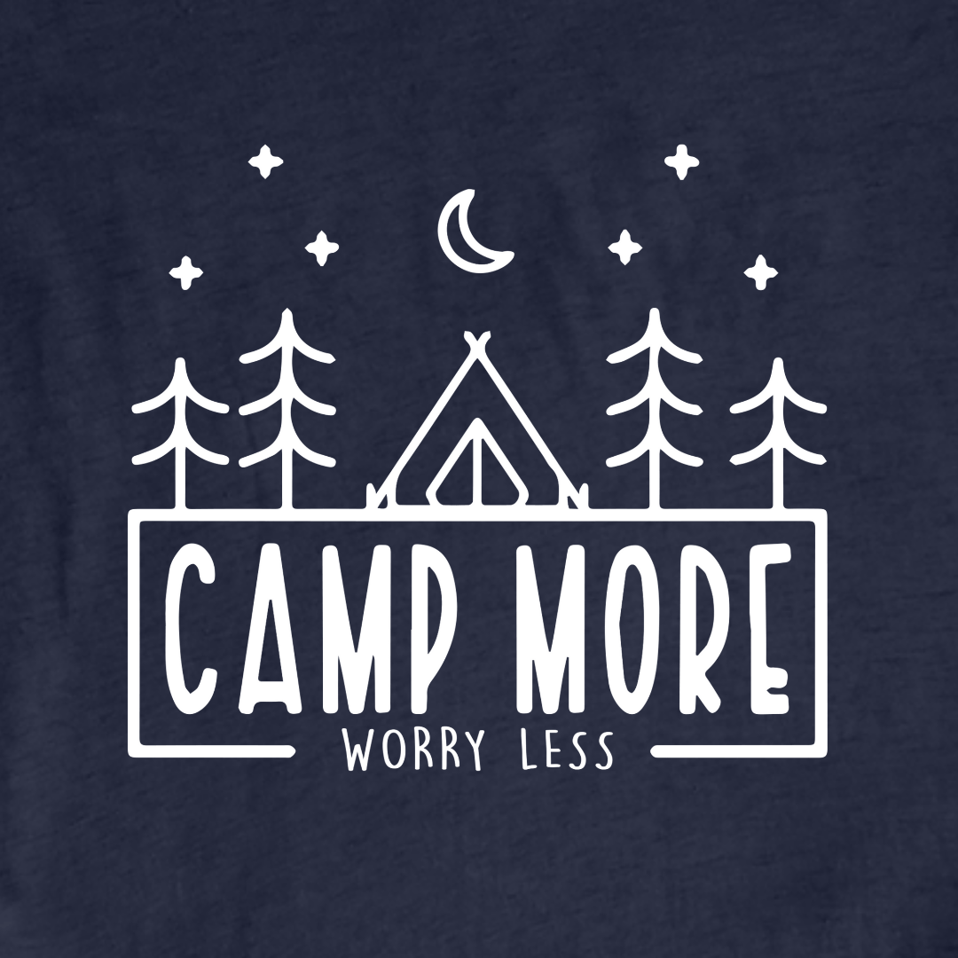 "Camp More, Worry Less" graphic T-shirt