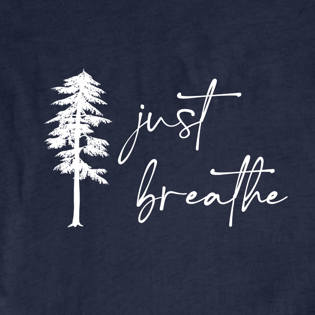 "Just Breathe" white graphic T-shirt