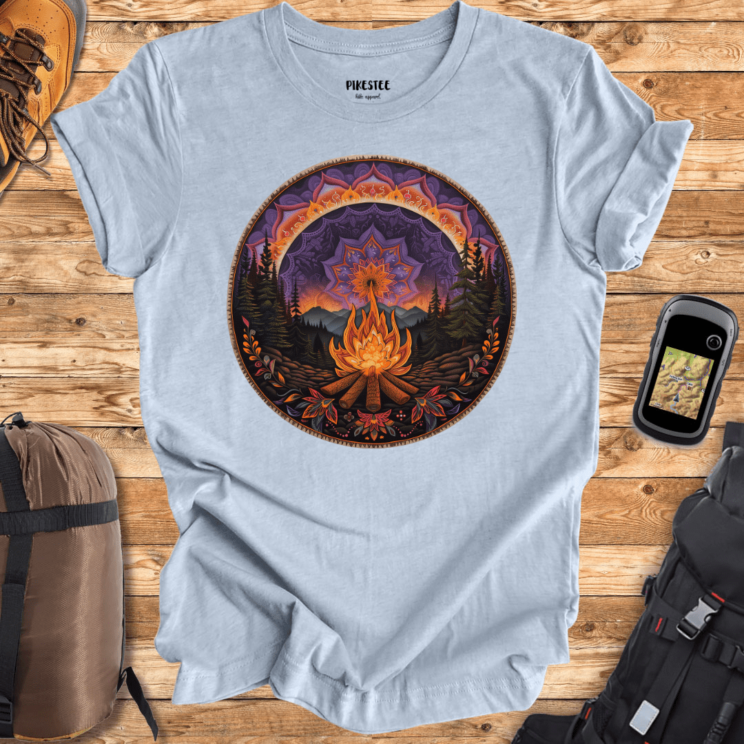 "Mandala Campfire Landscape" White graphic T-shirt