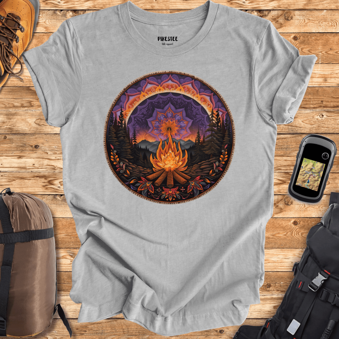 "Mandala Campfire Landscape" White graphic T-shirt