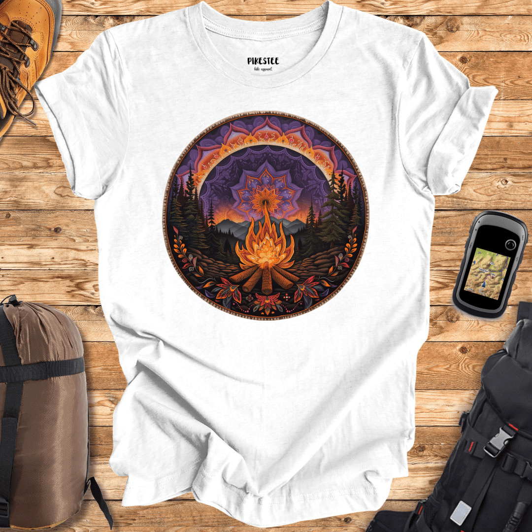 "Mandala Campfire Landscape" White graphic T-shirt