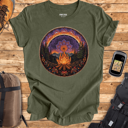 "Mandala Campfire Landscape" White graphic T-shirt